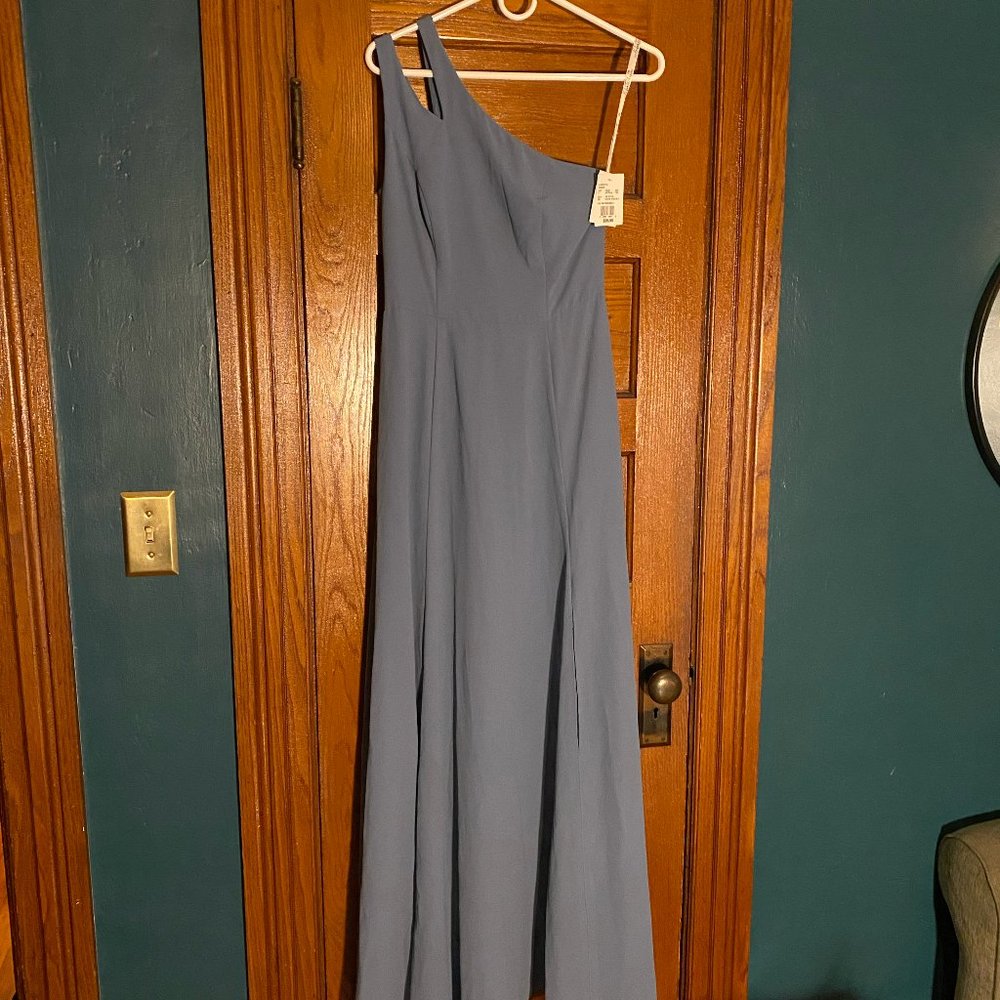 [New] David's Bridal, Steel Blue, Chiffon, Size 4, one shoulder